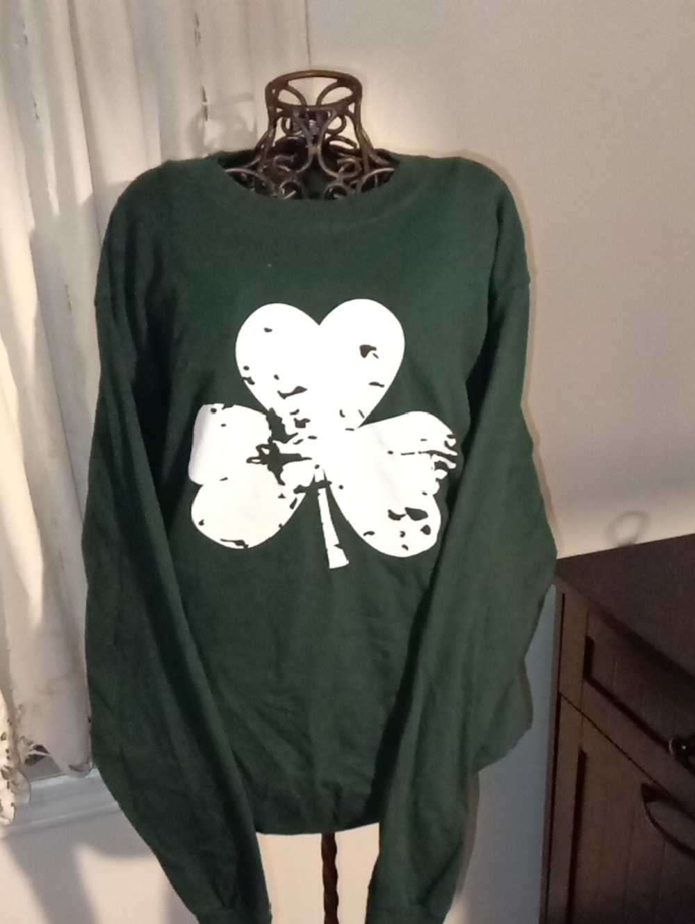Women’s Green Long Sleeve Tee with White Shamrock Graphic